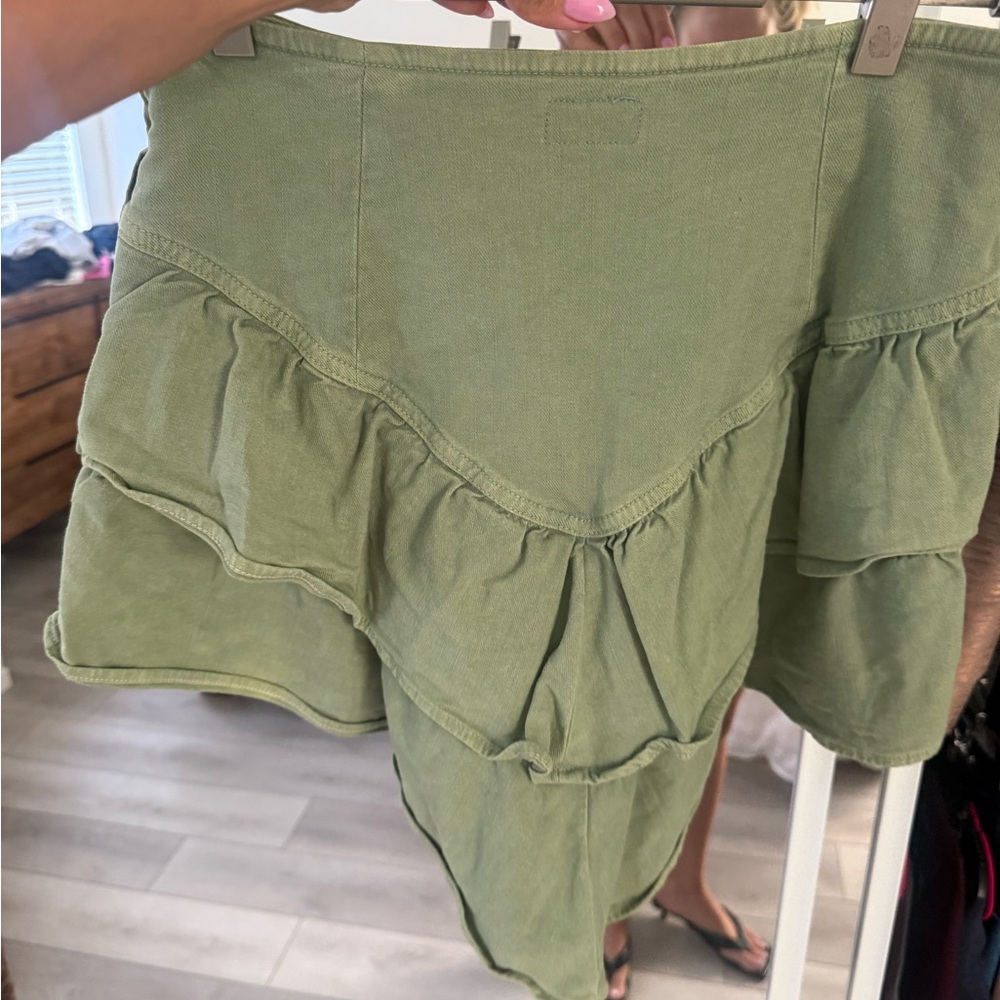 MOTHER Green Asymmetrical Tiered Mini Skirt